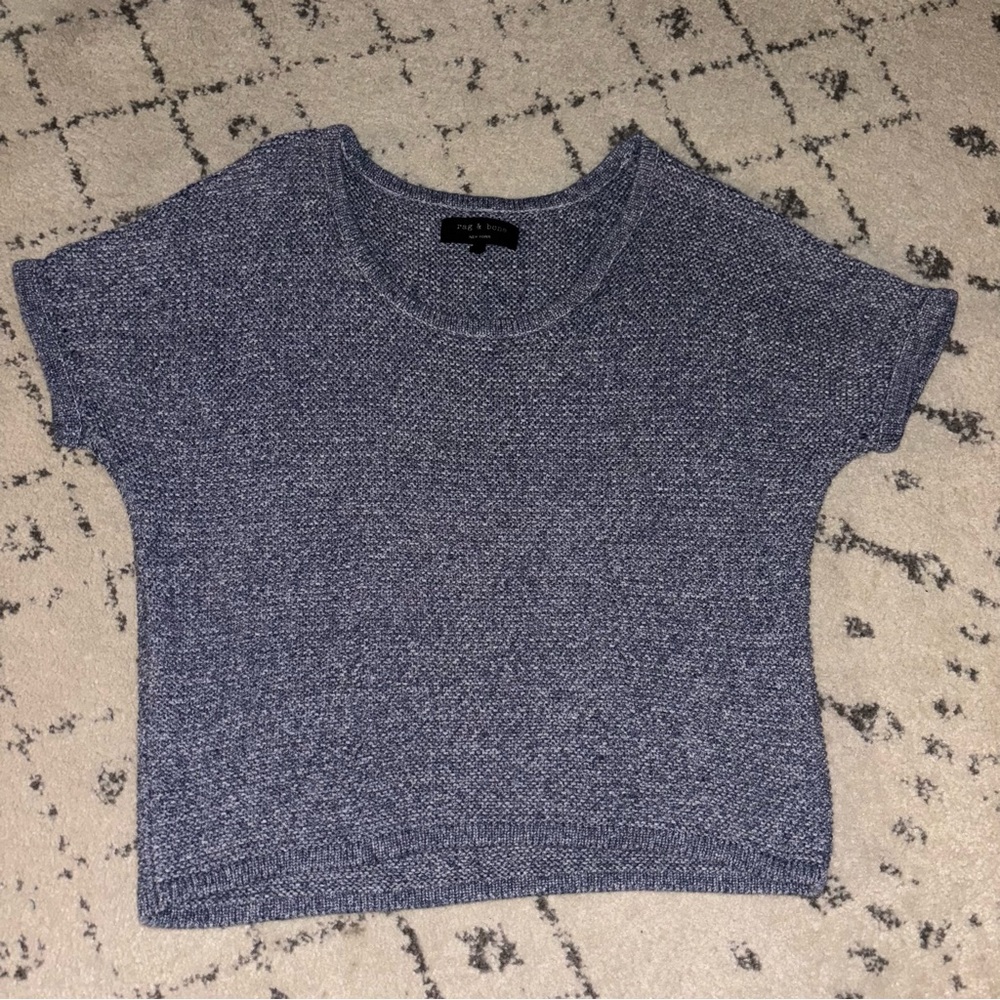 rag & bone Heathered Blue Short-Sleeve Knit Sweater